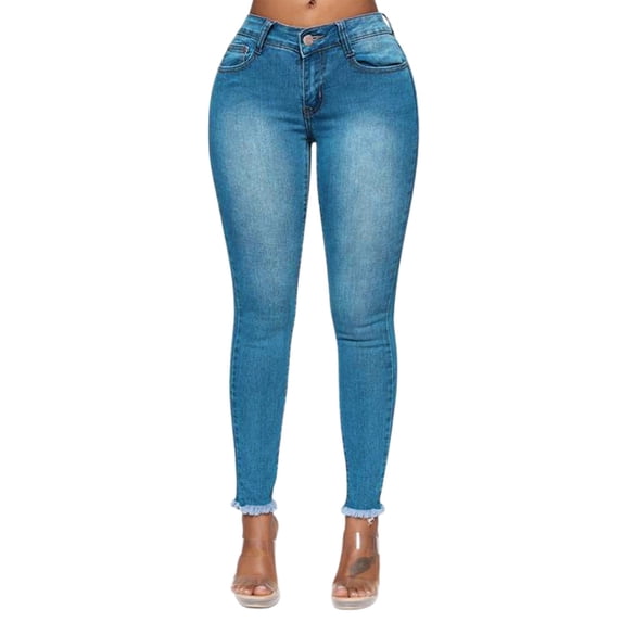 MIXUE Jeans For Women Solid Color Skinny High Waist Skinny Trousers Streetwear,Blue,S