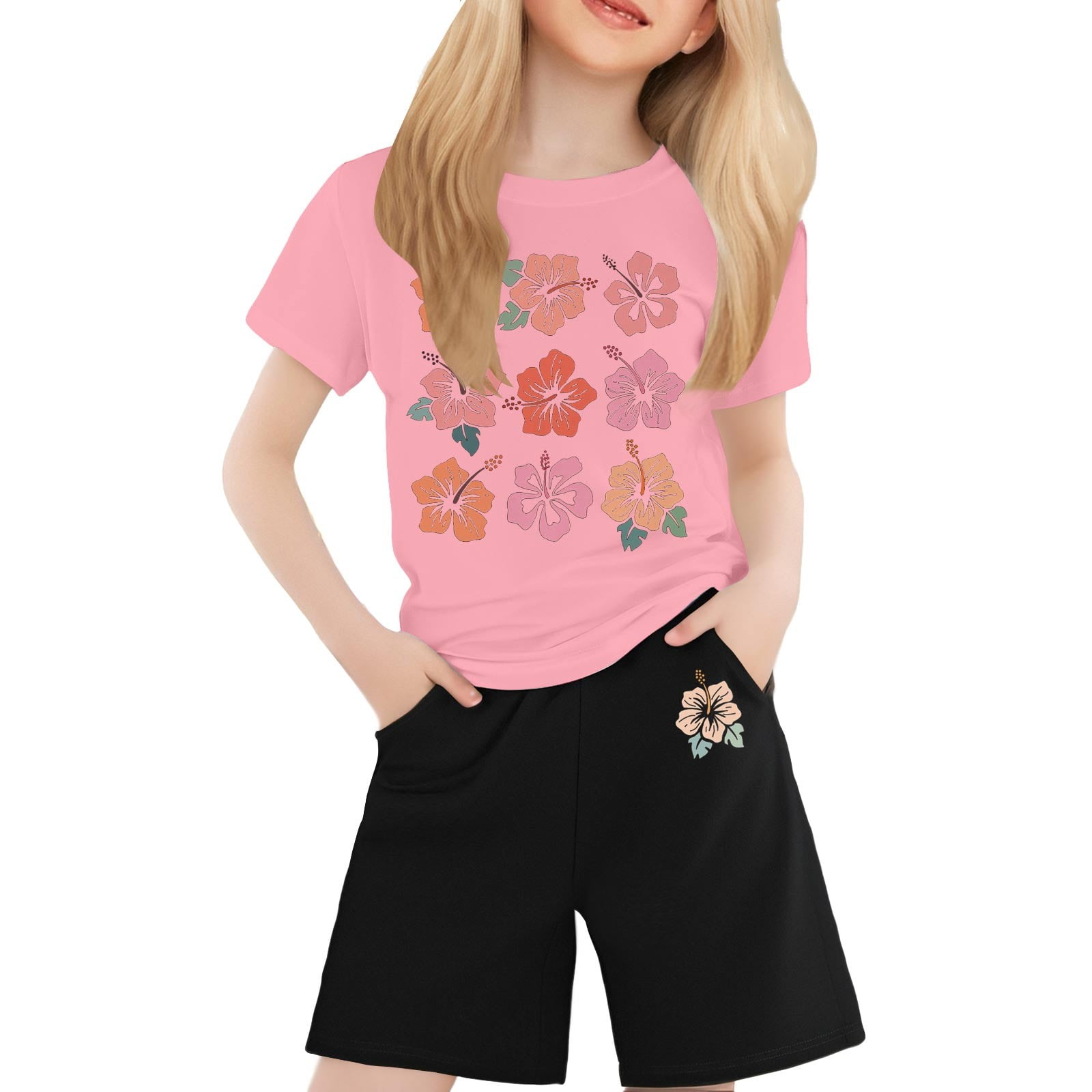 Chemise Fille J Khaki - Taille M 10/12 - Manches Courtes Rayées Rose/orange - Coton - Occasion Excellent état