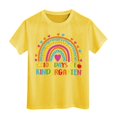 thumbnail image 1 of MIXUE Juniors Girls Tops & T-Shirts 100 Days Of School Letter Print Round Neck Short Sleeve Casual Pullover T Shirts Activewear,Yellow,12-13 Years, 1 of 4