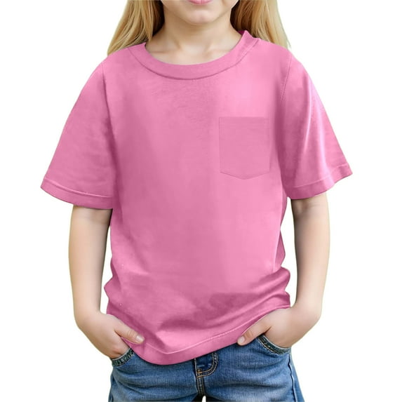MIXUE Juniors Girls Tops & T-Shirts Summer Solid Color Round Neck Short Sleeve Loose Casual Beach T-shirts Holiday Wear,Pink,10-11 Years