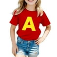 thumbnail image 1 of MIXUE Kids Girls Tops & T-Shirts Children Fashion Letter Print Crew Neck Short Sleeve Softcasual Comfortable Pullover T Shirts Activewear,Red,6-7 Years, 1 of 4