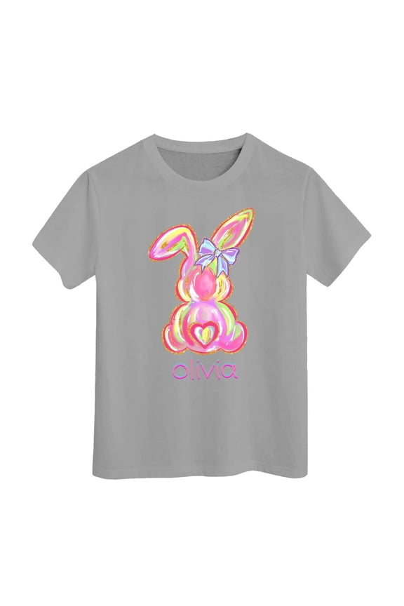 Kids Girls Tops & T-Shirts Easter Eggs Bunny Kids Round Neck Short Sleeve Summer Casual Pullover Tee Shirts Sportwear,Gray,6-7 Years