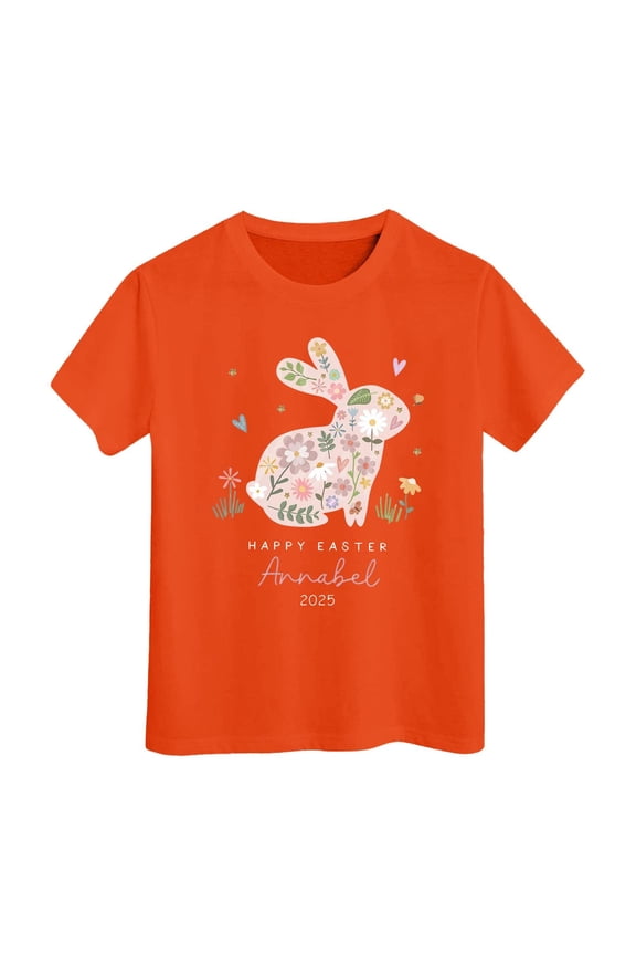 Kids Girls Tops & T-Shirts Easter Eggs Bunny Kids Round Neck Short Sleeve Summer Casual Pullover Tee Shirts Sportwear,Orange,6-7 Years