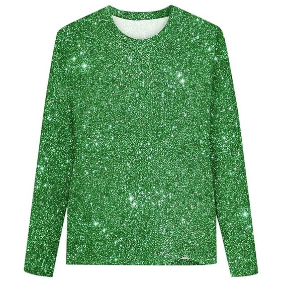 MIXUE Kids Girls Tops & T-Shirts Long Sleeve Sequin Print Sweater Children Round Flash Monochrome Long Range Spring Summer Pullover T Shirts Activewear,Green,7-8 Years