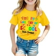 thumbnail image 1 of MIXUE Kids Girls Tops & T-Shirts Summer Back To School Letter Print Round Neck Short Sleeve Loose Casual Tshirts Outwear,Yellow,5-6 Years, 1 of 4