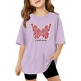 thumbnail image 1 of MIXUE Kids Girls Tops & T-Shirts Summer Butterfly Print Round Neck Short Sleeve Casual Stretch Comfortable Pullover Tshirts Activewear,Purple,6-7 Years, 1 of 4