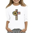 thumbnail image 1 of MIXUE Kids Girls Tops & T-Shirts Summer Independence Day Cross Print Crew Neck 3/4 Sleeve Casual T Shirts Holiday Wear,White,6-7 Years, 1 of 3