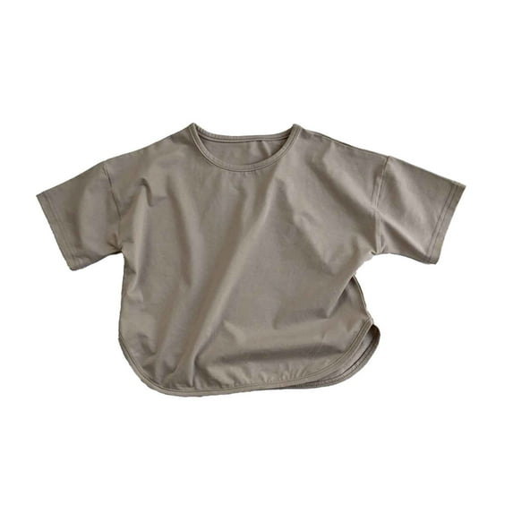 MIXUE Kids Girls Tops & T-Shirts Summer Solid Color Round Neck Short Sleeve Casual Beach Pullover T-shirts Sportwear,Beige,6-7 Years