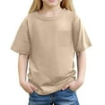 thumbnail image 1 of MIXUE Kids Girls Tops & T-Shirts Summer Solid Color Round Neck Short Sleeve Loose Casual Beach Tee Shirts Streetwear,Beige,8-9 Years, 1 of 6