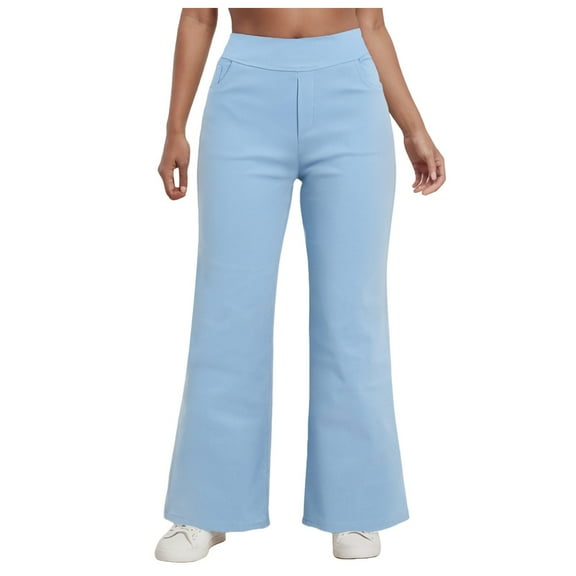 MIXUE Linen Pants Women Solid Color Jeans Stylish Slim Fit Wide Leg Trousers Womens Pants Outwear,Blue,S