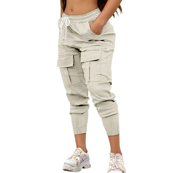 MIXUE Linen Pants Women Summer Solid Color Fashion Vintage Elastic Low Waist Loose Cargo Pocket Sweatpants Daily-Wear,Gold,S