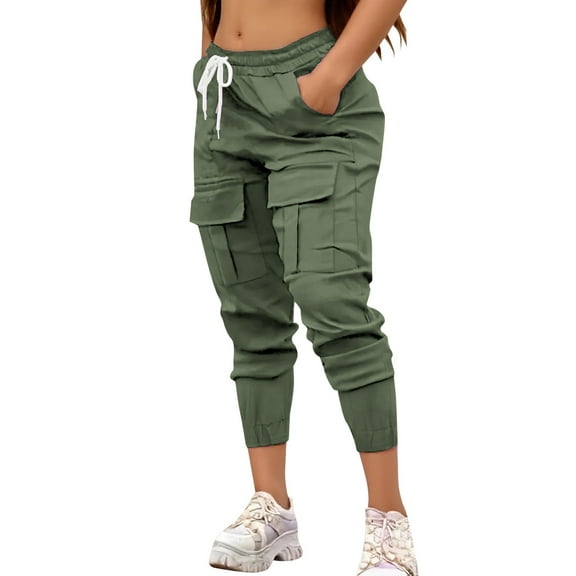 MIXUE Linen Pants Women Summer Solid Color Fashion Vintage Elastic Low Waist Loose Cargo Pocket Sweatpants Outwear,Green,S