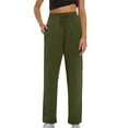 thumbnail image 1 of MIXUE Linen Pants Women Summer Solid Color Leisure High Waist Fashion Drawstring Elastic Comfy Straight Leg Pockets Sweatpants Holiday Wear,Green,XXL, 1 of 5