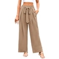 thumbnail image 1 of MIXUE Linen Pants Women Summer Solid Color Wide Leg Lace Up Loose Casual Trousers Sportwear,Brown,XS, 1 of 6