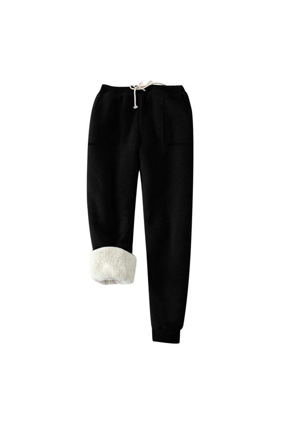 Mens Cargo Pants Solid Color Autumn Winter Plus Velvet Drawstring Thickened Sweatpants for Men Daily-Wear,Black,XXL