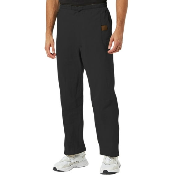 MIXUE Mens Cargo Pants Solid Color Casual Beach Lightweight Linen Drawstring Straight Leg Trousers Summer Season Sweatpants for Men Sportwear,Black,L