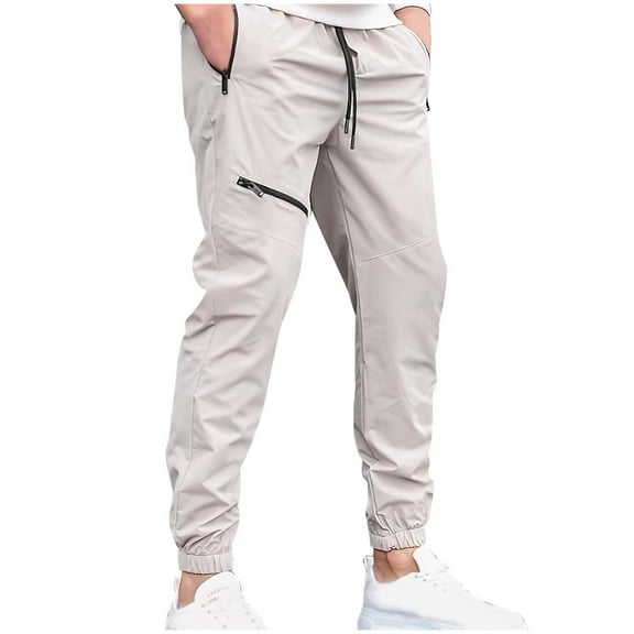 MIXUE Mens Cargo Pants Solid Color Casual Fashion Bunched Feet Fashion Zipper Drawstring Casual Sweatpants for Men Outwear,Beige,M