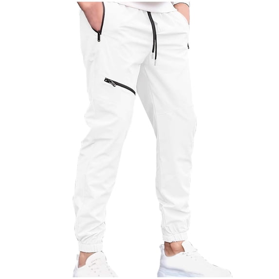MIXUE Mens Cargo Pants Solid Color Casual Fashion Bunched Feet Fashion Zipper Drawstring Casual Sweatpants for Men Outwear,White,M