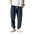 thumbnail image 1 of MIXUE Mens Cargo Pants Solid Color Hop Harem Joggers Linen Drawstring Elastic Waist Baggy Drop Crotch Trousers Sweatpants for Men Holiday Wear,Blue,XXXXL, 1 of 4