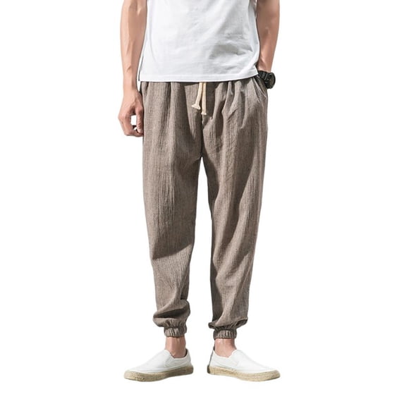 MIXUE Mens Cargo Pants Solid Color Hop Harem Joggers Linen Drawstring Elastic Waist Baggy Drop Crotch Trousers Sweatpants for Men Sportwear,Gray,M