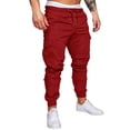 thumbnail image 1 of MIXUE Mens Cargo Pants Solid Color Leggings Trousers Tooling Pocket Casual Sweatpants for Men Streetwear,Red,M, 1 of 4
