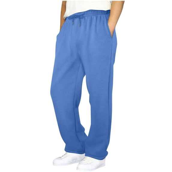 MIXUE Mens Cargo Pants Solid Color Lined Wide Straight Leg Bottom Joggers Workout High Waisted Yoga With Pockets Sweatpants for Men Sportwear,Blue,L