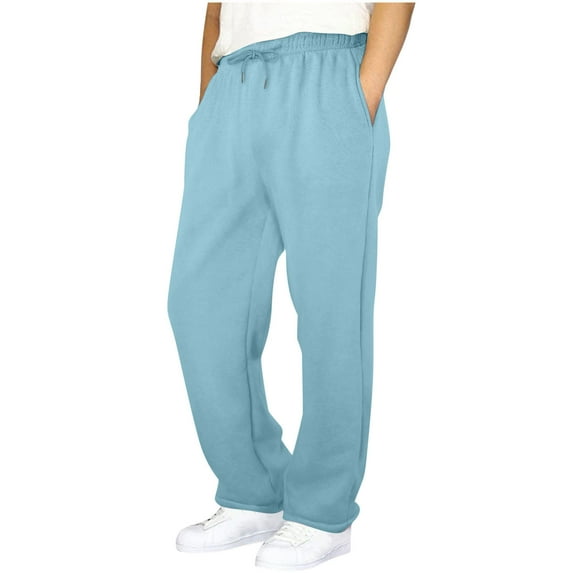 MIXUE Mens Cargo Pants Solid Color Lined Wide Straight Leg Bottom Joggers Workout High Waisted Yoga With Pockets Sweatpants for Men Sportwear,Blue,S