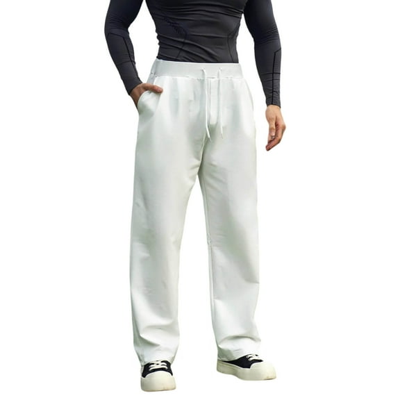MIXUE Mens Cargo Pants Solid Color Loose Drawstring Basketball Running Training Sports Trousers Casual Drawstring Casual Trousers Sweatpants for Men Activewear,White,XXL
