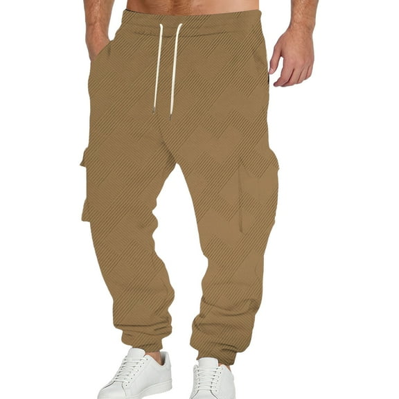 MIXUE Mens Cargo Pants Solid Color Male Long Trousers Tether Sports Street Casual Trousers Sweatpants for Men Streetwear,Brown,L