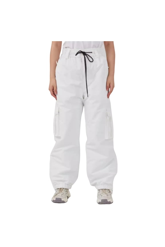 Mens Cargo Pants Solid Color Ski Trousers Snowboard Trousers Warm Snow Trousers Winter Hooded Mountaineering Trousers Sweatpants for Men Activewear,White,XXL