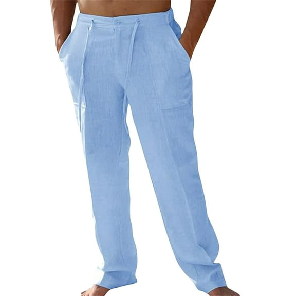 MIXUE Mens Cargo Pants Solid Color Spring Summer Casual All Loose Trouser Fashion Beach Sweatpants for Men Streetwear,Blue,M