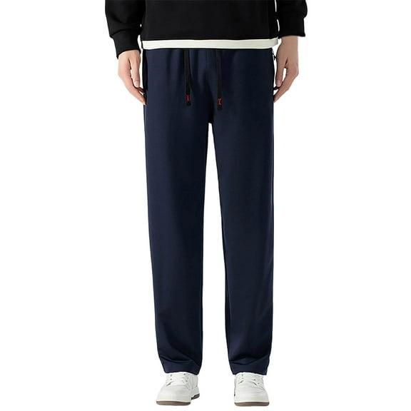 MIXUE Mens Cargo Pants Solid Color Straight Leg Thick Jogging With Loose Fit Featuring Warm Winter Sports Fitness Activities Sweatpants for Men Outwear,Blue,L