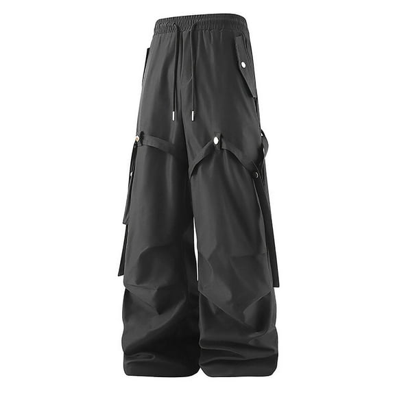 MIXUE Mens Cargo Pants Solid Color Straight Work Trend Casual Loose Casual Hundred Elastic Waist Drawstring Sweatpants for Men Streetwear,Gray,L