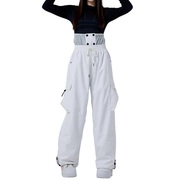 MIXUE Mens Cargo Pants Solid Color Windproof Winter Outdoor Warm Thickened Double Shoulder Ski Trousers Sport Comfort Trousers With Side Pockets Sweatpants for Men Outwear,White,S