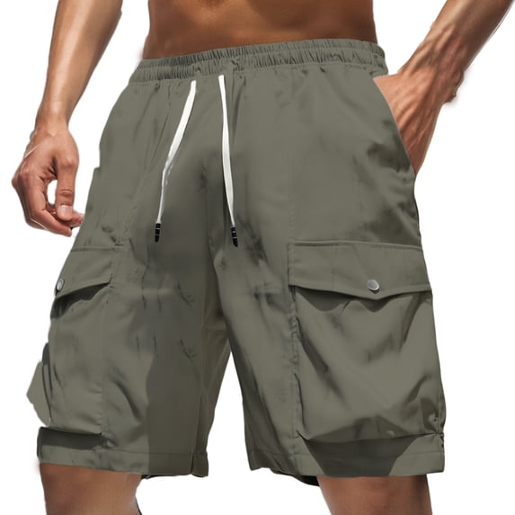 MIXUE Mens Cargo Shorts Summer Solid Color Ice Silk Elastic Waist Drawstring Casual Pocket Plus Size Work Daily-Wear,Green,XXL