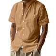 thumbnail image 1 of MIXUE Mens Casual Button Down Shirts Linen Solid Color Stank Short Sleeve Casual Beach Shirt Tops Daily-Wear,Brown,XXXL, 1 of 7