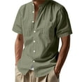 thumbnail image 1 of MIXUE Mens Casual Button Down Shirts Linen Solid Color Stank Short Sleeve Casual Beach Shirt Tops Daily-Wear,Green,XXXL, 1 of 8