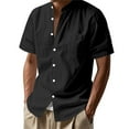 thumbnail image 1 of MIXUE Mens Casual Button Down Shirts Linen Solid Color Stank Short Sleeve Casual Beach Shirt Tops Outwear,Black,XXL, 1 of 8