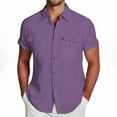 thumbnail image 1 of MIXUE Mens Casual Button Down Shirts Solid Color Lapel Double Pocket Short Sleeve Elegant Formal Shirt Tops Outwear,Purple,XXXXL, 1 of 5