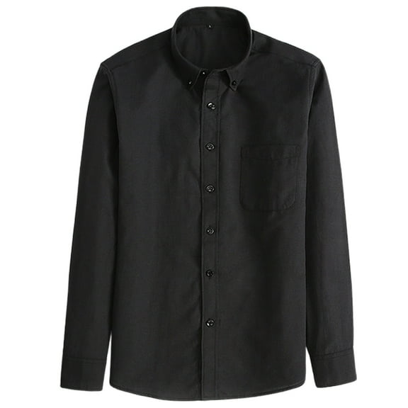 MIXUE Mens Casual Button Down Shirts Solid Color Lapel Long Sleeve Minimalist Design Shirt Tops Holiday Wear,Black,XL