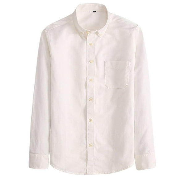 MIXUE Mens Casual Button Down Shirts Solid Color Lapel Long Sleeve Minimalist Design Shirt Tops Holiday Wear,White,XL