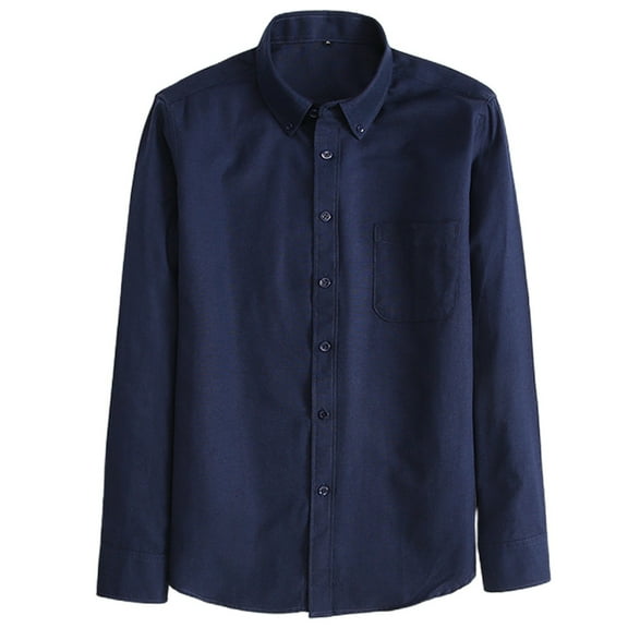 MIXUE Mens Casual Button Down Shirts Solid Color Lapel Long Sleeve Minimalist Shirt Tops Streetwear,Blue,M