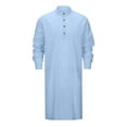 thumbnail image 1 of MIXUE Mens Casual Button Down Shirts Solid Color Lapel Long Sleeve Robe Linen Gown Shirt Tops Activewear,Blue,XL, 1 of 7