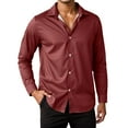 thumbnail image 1 of MIXUE Mens Casual Button Down Shirts Solid Color Lapel Long Sleeve Slim Fit Casual Shirt Tops Activewear,Red,XL, 1 of 5