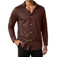 thumbnail image 1 of MIXUE Mens Casual Button Down Shirts Solid Color Lapel Long Sleeve Slim Fit Casual Shirt Tops Sportswear,Brown,M, 1 of 5