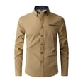 thumbnail image 1 of MIXUE Mens Casual Button Down Shirts Solid Color Lapel Long Sleeve With Pocket Stylish Lightweight Comfortable Shirt Tops Sportswear,Brown,M, 1 of 5