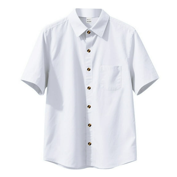 MIXUE Mens Casual Button Down Shirts Solid Color Lapel Short Sleeve Slim Fit Casual Sports Shirt Tops Activewear,White,XXL