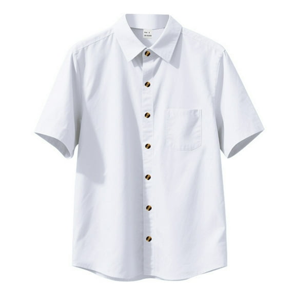 MIXUE Mens Casual Button Down Shirts Solid Color Lapel Short Sleeve Slim Fit Casual Sports Shirt Tops Daily-Wear,White,S