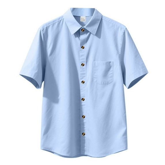 MIXUE Mens Casual Button Down Shirts Solid Color Lapel Short Sleeve Slim Fit Casual Sports Shirt Tops Outwear,Blue,M