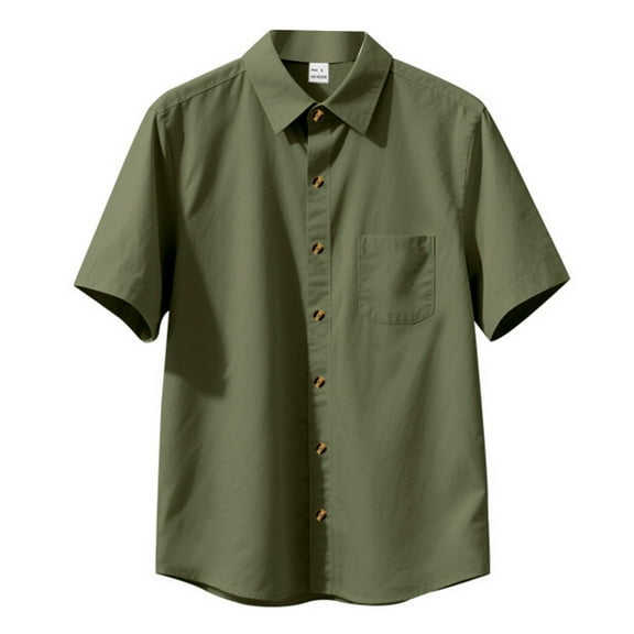 MIXUE Mens Casual Button Down Shirts Solid Color Lapel Short Sleeve Slim Fit Casual Sports Shirt Tops Outwear,Green,M